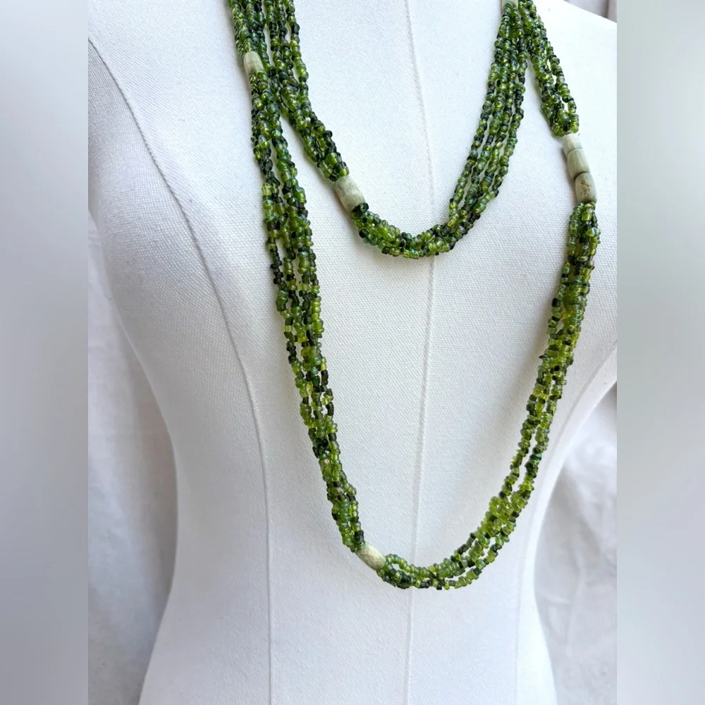 Bohemian Multi Strand Micro Art Glass Bead Torsade Green‎ Statement Necklace - Picture 6 of 6
